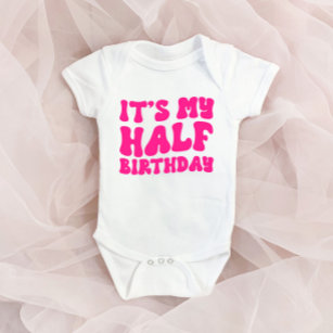 Retro Pink It's My Half Birthday 6 Month Milestone Baby Bodysuit