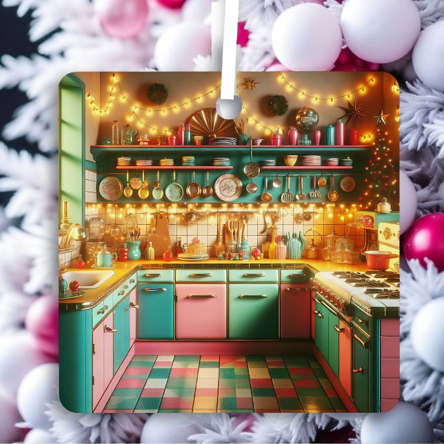 Retro Pink Kitsch Retro Christmas Personalised Metal Tree Decoration (Creator Uploaded)