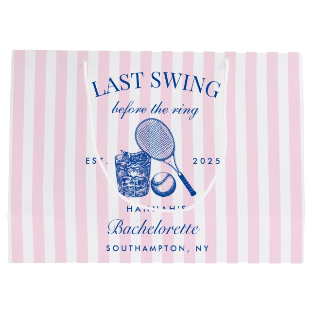 Retro Pink Last Swing Before The Ring Tennis Bach Large Gift Bag (Back)