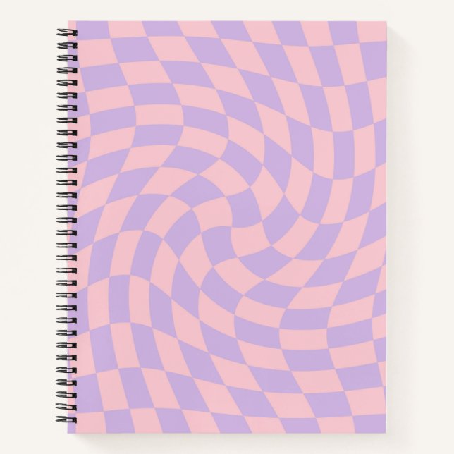 Retro Pink Lilac Pastel Warped Checks Chequered    Notebook (Front)