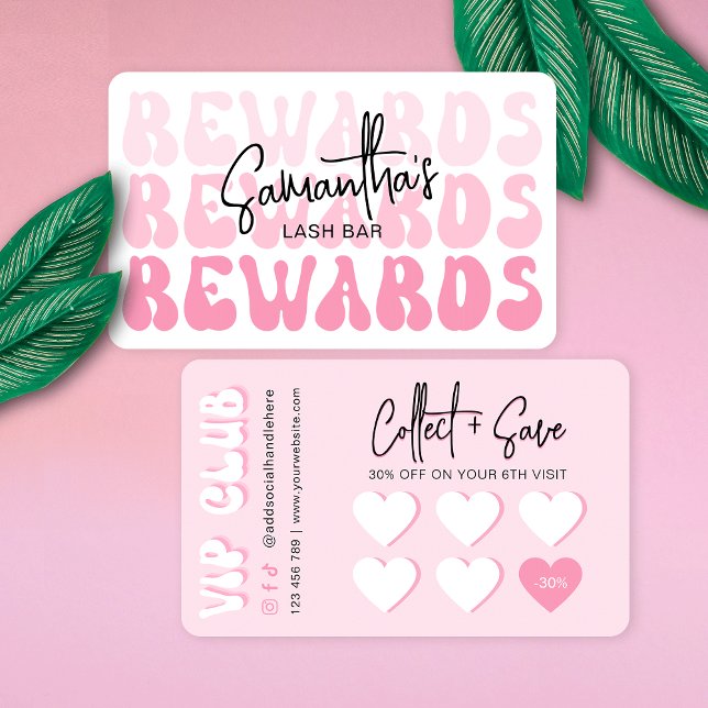 Retro Pink Logo Modern Lash Salon or Spa Loyalty Card (Retro pink rewards cards)