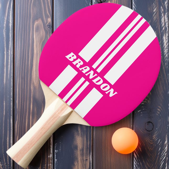 Retro Pink Lollipop Dual Rally Stripe with Name Ping Pong Paddle (Creator Uploaded)
