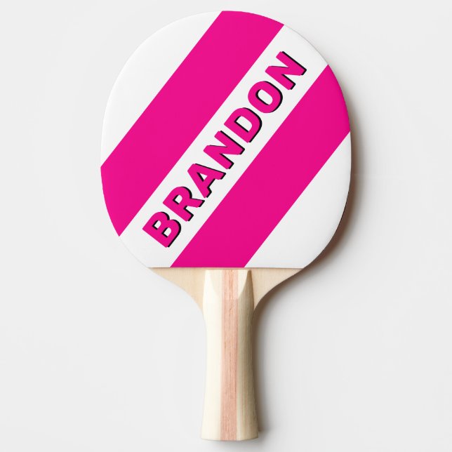 Retro Pink Lollipop Three Bold Stripes with Name Ping Pong Paddle (Front)