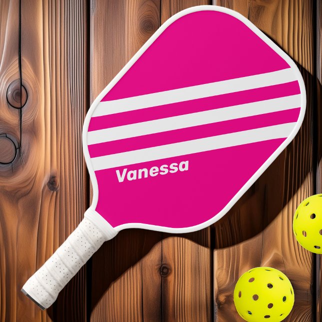 Retro Pink Lollipop Three Stripes with Name Pickleball Paddle (Creator Uploaded)