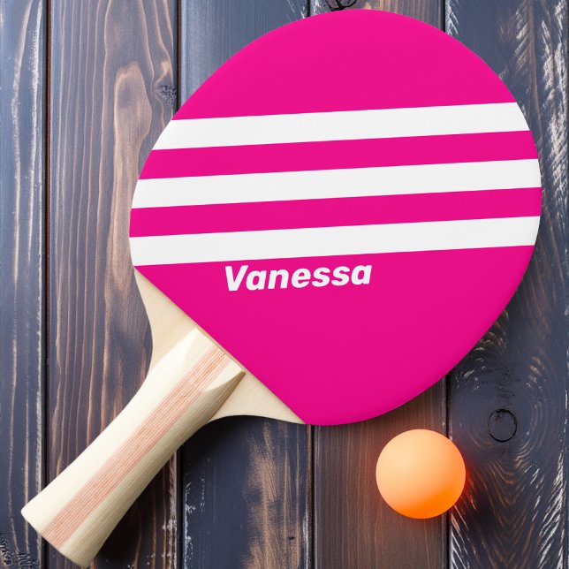 Retro Pink Lollipop Three Stripes with Name Ping Pong Paddle (Creator Uploaded)