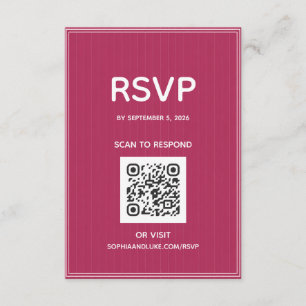 Retro Pink Magenta Pinstripe QR Code Wedding RSVP Enclosure Card