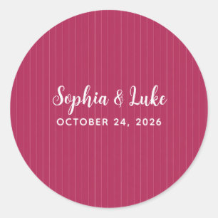 Retro Pink Magenta Pinstripe Wedding Classic Round Sticker