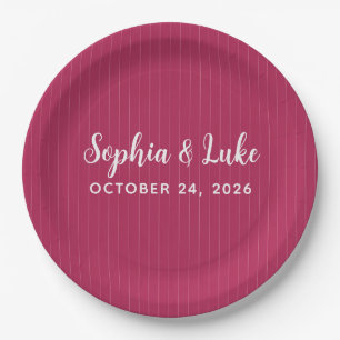 Retro Pink Magenta Pinstripe Wedding Paper Plate