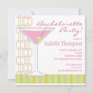 Retro Pink Martini Bachelorette Party Invitation