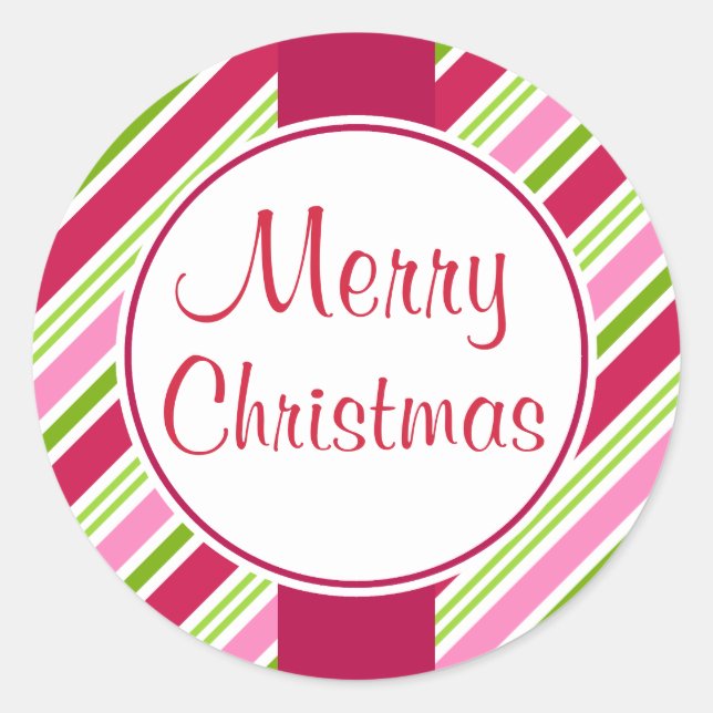 Retro Pink Merry Christmas Candy Gift Stickers (Front)