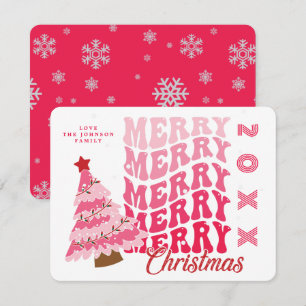 Retro Pink Merry Christmas Typography Holiday Card