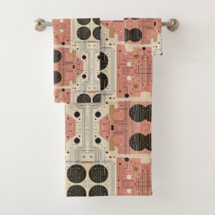 Retro Pink Mid Century Modern Towel Set