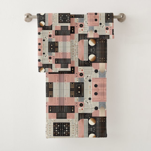 Retro Pink Mid Century Modern Towel Set (Insitu)