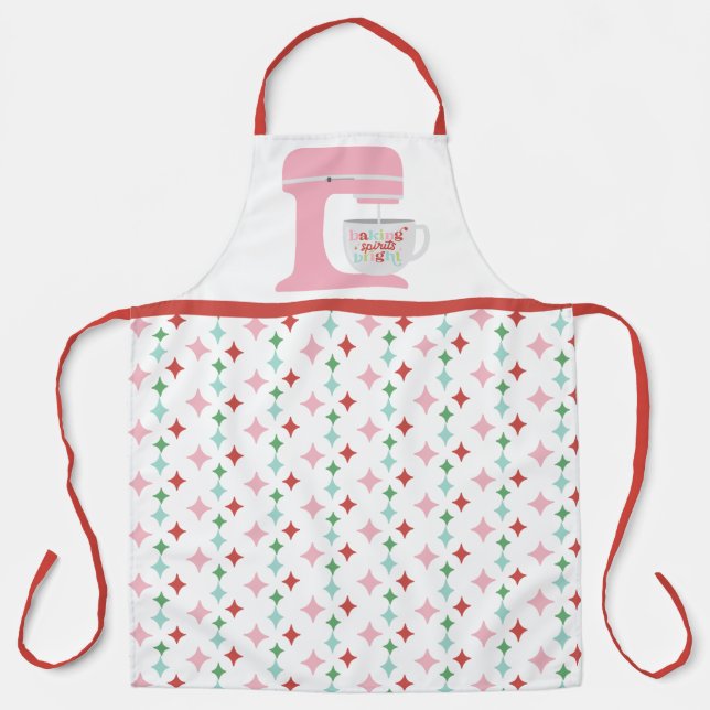 Retro Pink Mixer Christmas | Baking Spirits Bright Apron (Front)