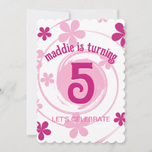 Retro Pink Modern Flower Girly Any Age Birthday Invitation