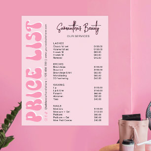 Retro Pink Modern Lash Salon Price List Poster