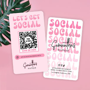Retro Pink Modern Logo Social Media QR Code Business Card