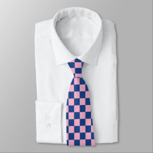 Retro Pink Navy Checkered Groomsmen Wedding Tie