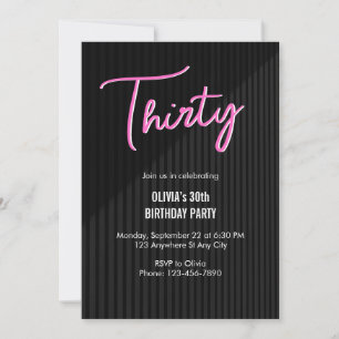 Retro Pink Neon 30th Birthday Invitation