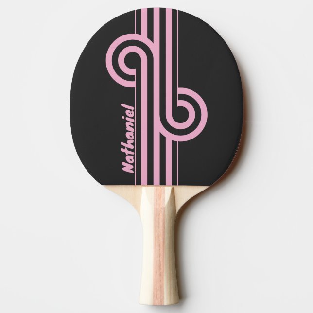 Retro Pink Night Stripe Loop with Name Ping Pong Paddle (Back)