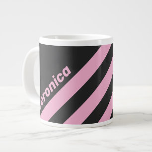 Retro Pink Night Three Stripes with Name Large Coffee Mug