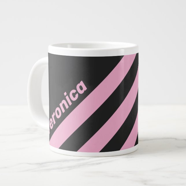 Retro Pink Night Three Stripes with Name Large Coffee Mug (Front Left)