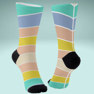 Retro pink ochre yellow turquoise Striped Socks