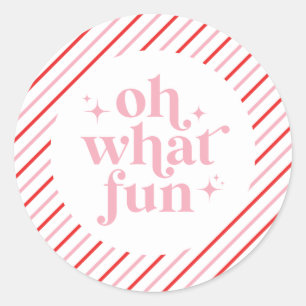 Retro Pink Oh What Fun Classic Round Sticker