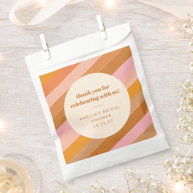 Retro Pink Orange Custom Bridal Shower Thank You Favour Bag (Clipped)