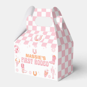 Retro Pink Orange First Rodeo 1st Birthday Favour Box