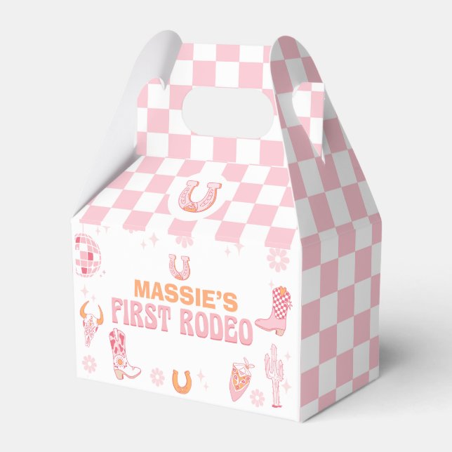 Retro Pink Orange First Rodeo 1st Birthday Favour Box (Front Side)