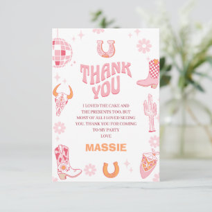 Retro Pink Orange First Rodeo 1st Birthday  Thank You Card