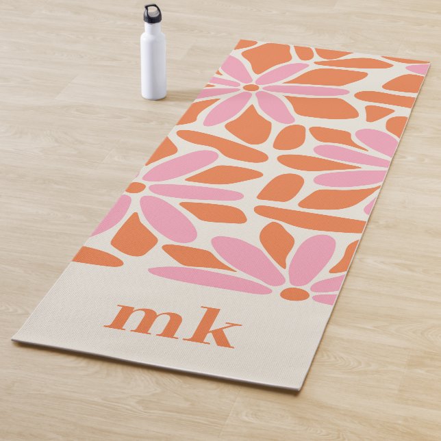 Retro Pink & Orange Flower Monogram Yoga Mat (In Situ)