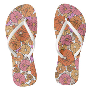 Retro pink orange flowers pattern thongs