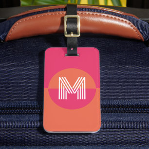 Retro Pink Orange Geometric Modern Monogram Luggage Tag