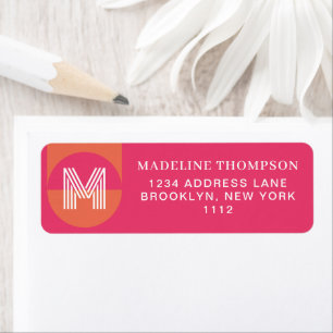 Retro Pink Orange Geometric Modern Monogram Return Address Label