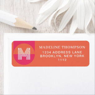 Retro Pink Orange Geometric Modern Monogram Return Address Label
