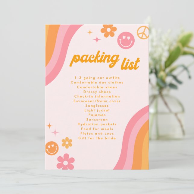 Retro Pink & Orange Packing List Invitation (Standing Front)