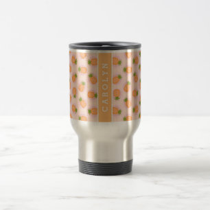Retro pink orange pineapple patterns monogram travel mug