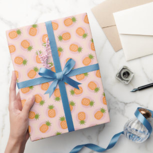 Retro pink orange pineapple patterns monogram wrapping paper