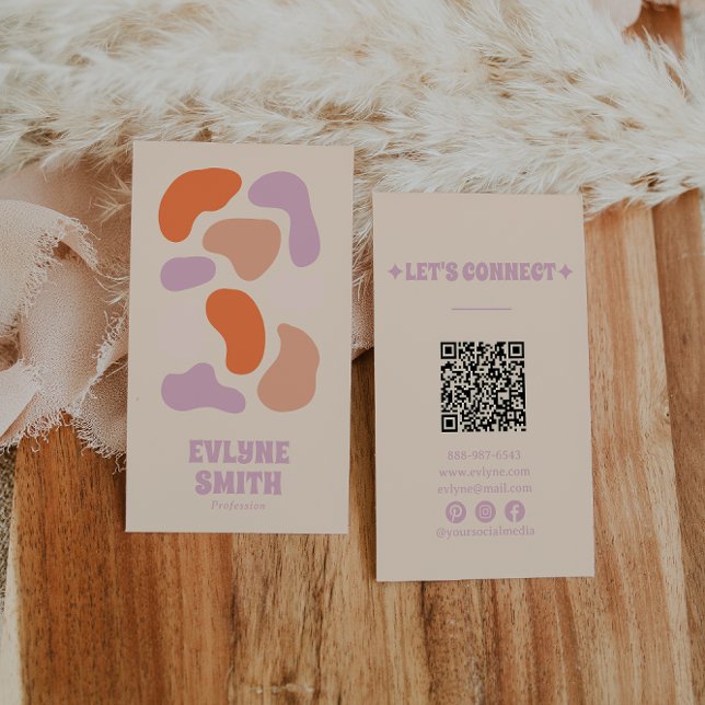 Retro Pink Orange QR Code Abstract Groovy Girly  Business Card (Creator Uploaded)