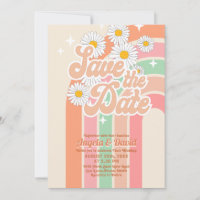 Retro Pink Orange rainbow Wedding save the date
