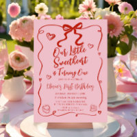 Retro Pink Our Little Sweetheart Red 1st Birthday