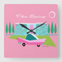 Retro Pink Palm Springs Acrylic Wall Clock