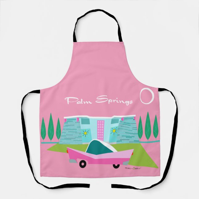 Retro Pink Palm Springs All-Over Print Apron (Front)