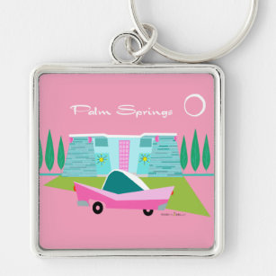 Retro Pink Palm Springs Button Keychain