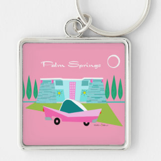 Retro Pink Palm Springs Button Keychain