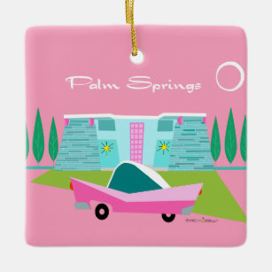  Retro Pink Palm Springs Ceramic Ornament