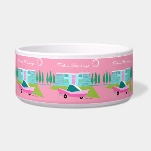 Retro Pink Palm Springs Ceramic Pet Bowl