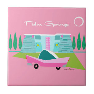 Retro Pink Palm Springs Ceramic Tile